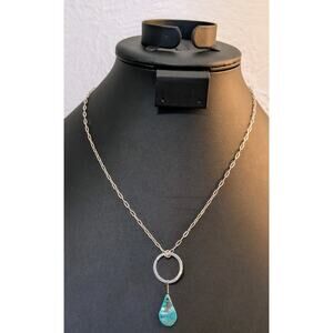 Handpicked Boho Sterling Turquoise Teardrop Pendant Chain Necklace